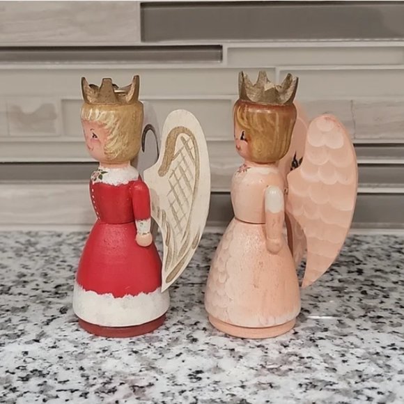 Vintage wooden handpainted angel candle holders - Picture 2 of 9
